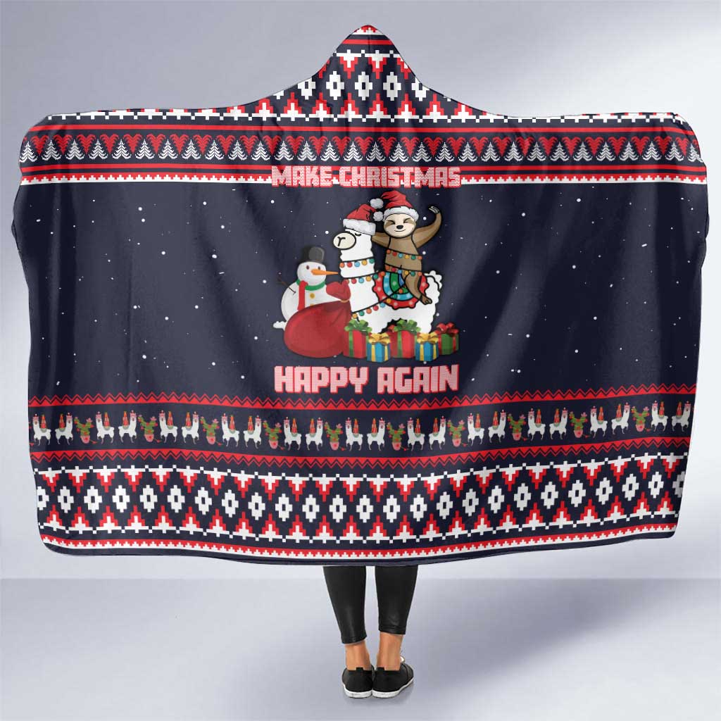 Llama and Snowman Hooded Blanket with Gifts and Nordic Pattern - Wonder Print Shop