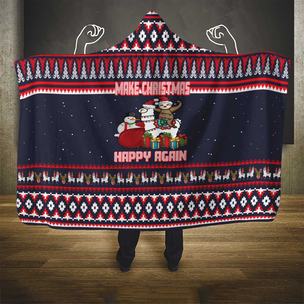 Llama and Snowman Hooded Blanket with Gifts and Nordic Pattern - Wonder Print Shop