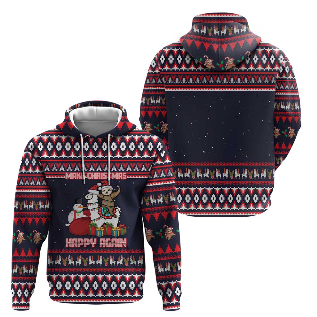 Llama and Snowman Hoodie with Gifts and Nordic Pattern - Wonder Print Shop