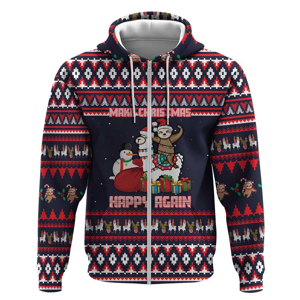 Llama and Snowman Hoodie with Gifts and Nordic Pattern - Wonder Print Shop