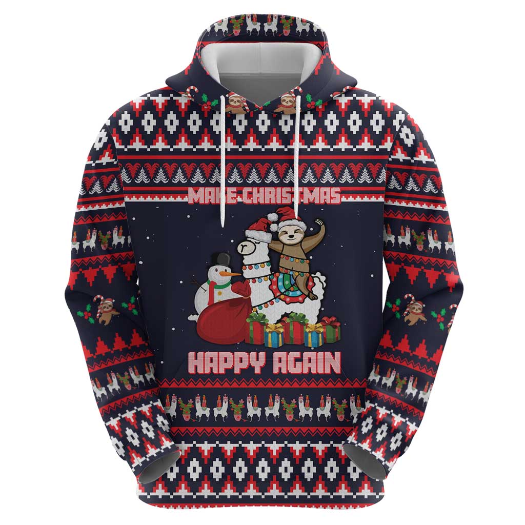 Llama and Snowman Hoodie with Gifts and Nordic Pattern - Wonder Print Shop