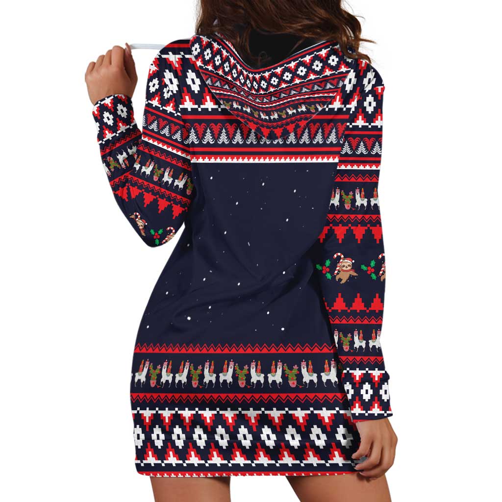 Llama and Snowman Hoodie Dress with Gifts and Nordic Pattern - Wonder Print Shop