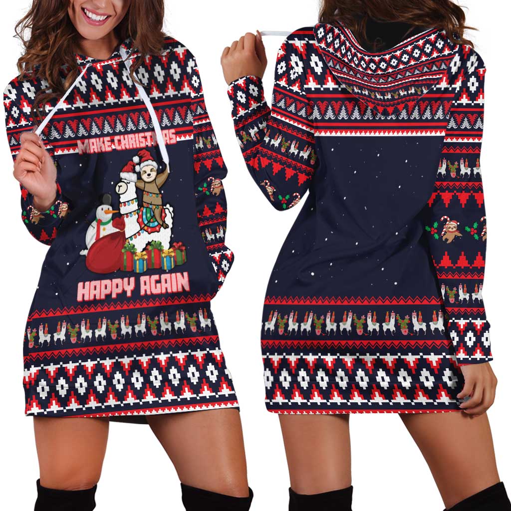 Llama and Snowman Hoodie Dress with Gifts and Nordic Pattern - Wonder Print Shop