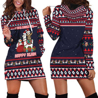Llama and Snowman Hoodie Dress with Gifts and Nordic Pattern - Wonder Print Shop