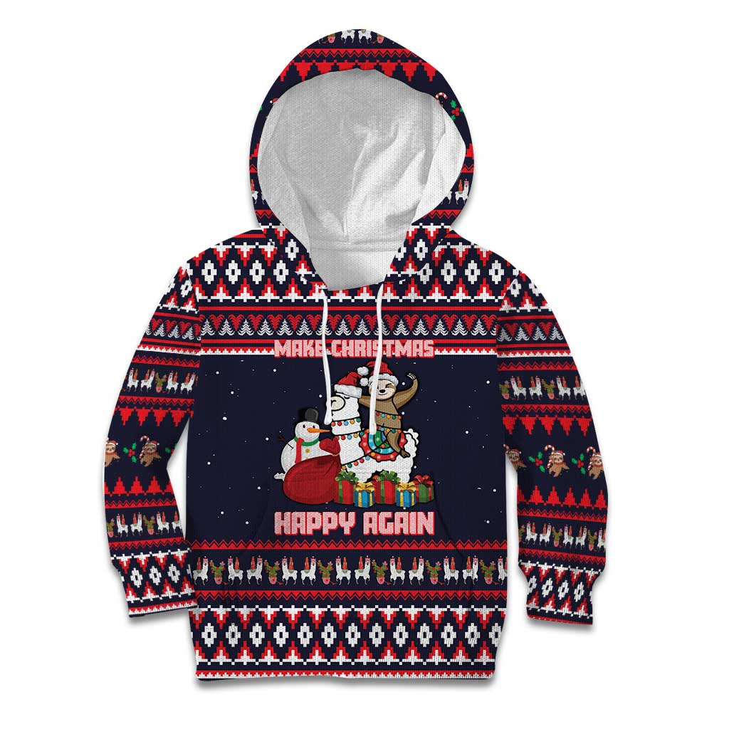 Llama and Snowman Kid Hoodie with Gifts and Nordic Pattern - Wonder Print Shop