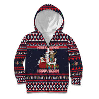 Llama and Snowman Kid Hoodie with Gifts and Nordic Pattern - Wonder Print Shop