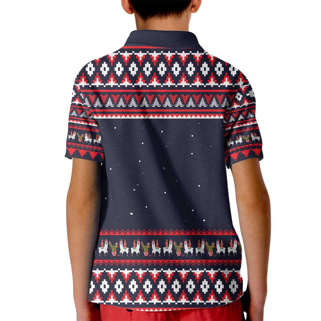 Llama and Snowman Kid Polo Shirt with Gifts and Nordic Pattern - Wonder Print Shop