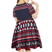 Llama and Snowman Kid Short Sleeve Dress with Gifts and Nordic Pattern - Wonder Print Shop