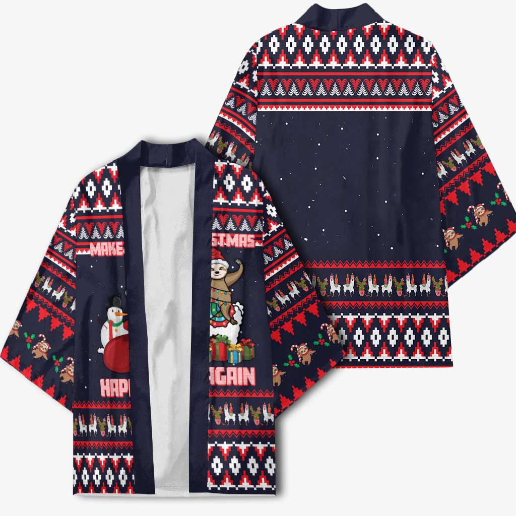 Llama and Snowman Kimono with Gifts and Nordic Pattern - Wonder Print Shop
