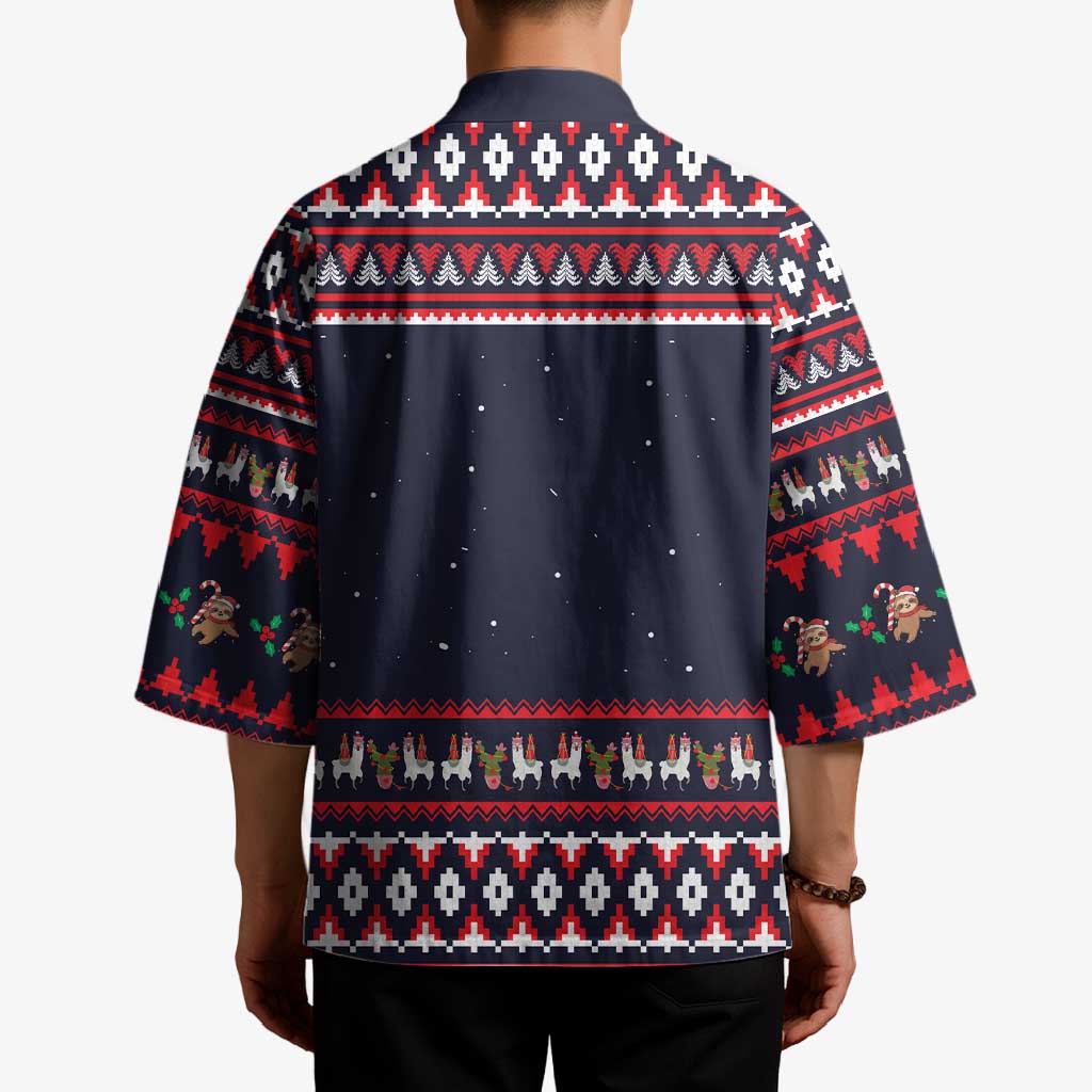 Llama and Snowman Kimono with Gifts and Nordic Pattern - Wonder Print Shop