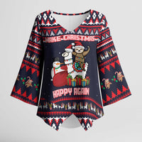 Llama and Snowman Kimono Sleeve Blouse with Gifts and Nordic Pattern - Wonder Print Shop