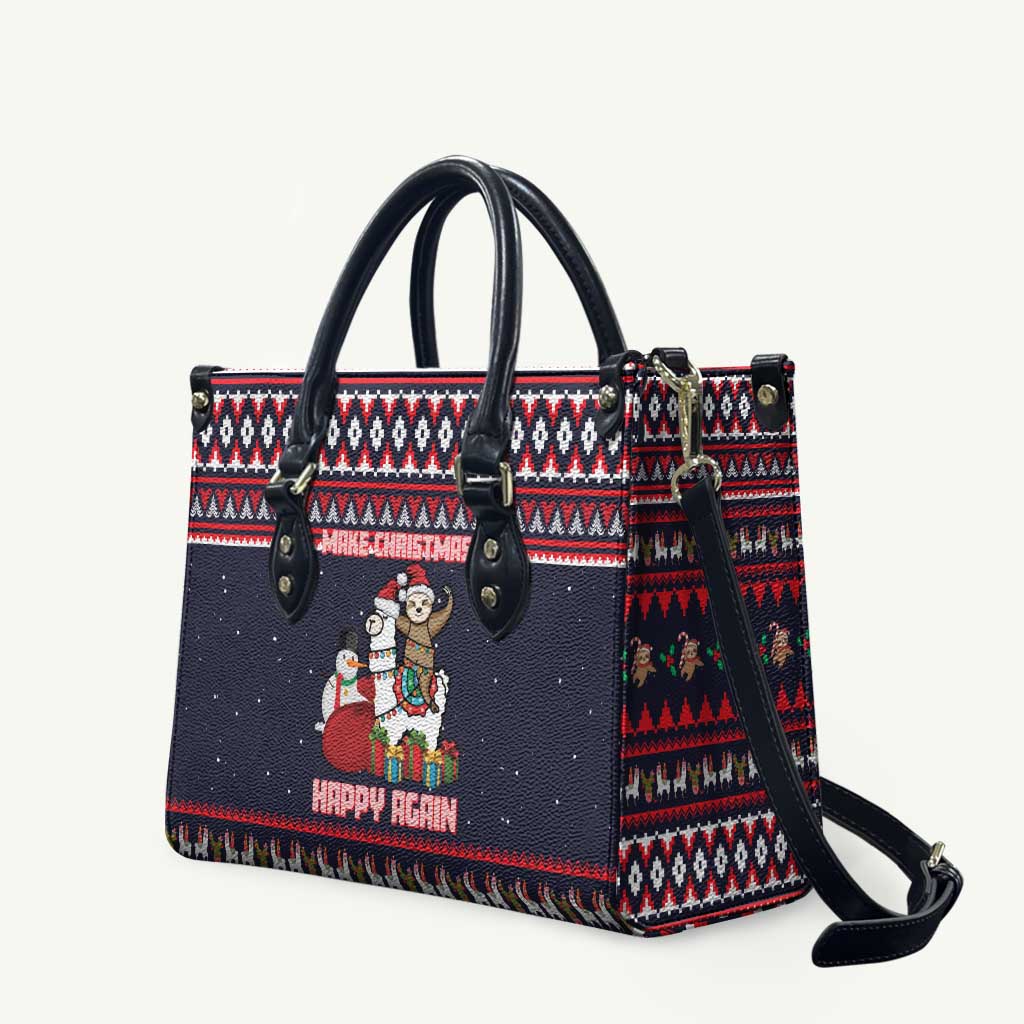 Llama and Snowman Leather Bag with Gifts and Nordic Pattern - Wonder Print Shop