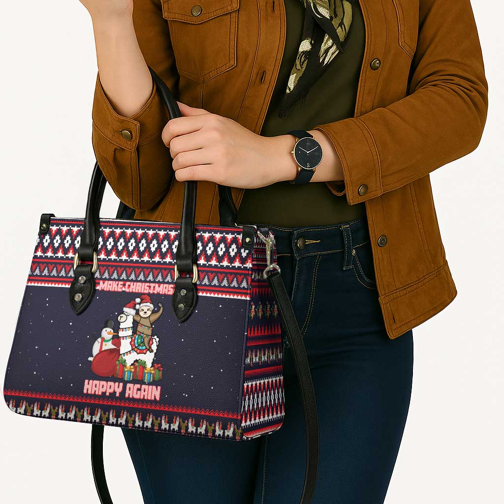 Llama and Snowman Leather Bag with Gifts and Nordic Pattern - Wonder Print Shop