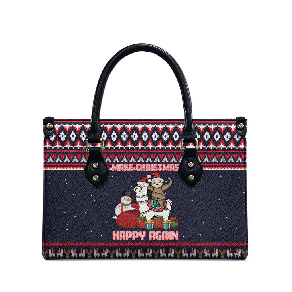 Llama and Snowman Leather Bag with Gifts and Nordic Pattern - Wonder Print Shop