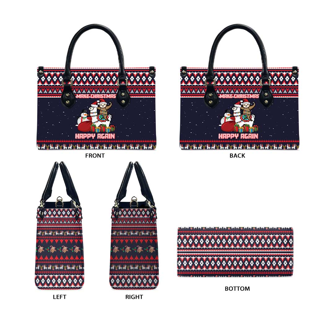 Llama and Snowman Leather Bag with Gifts and Nordic Pattern - Wonder Print Shop