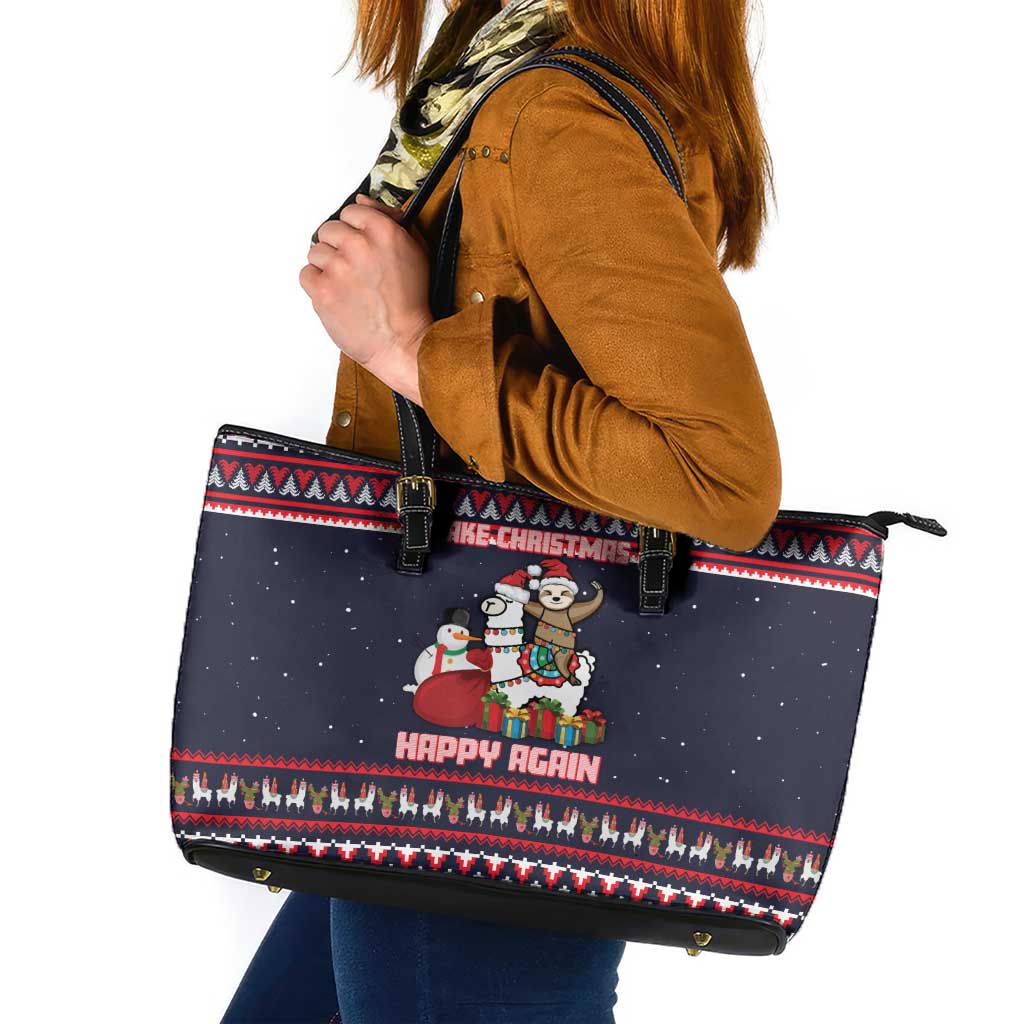 Llama and Snowman Leather Tote Bag with Gifts and Nordic Pattern - Wonder Print Shop