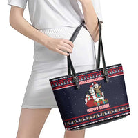 Llama and Snowman Leather Tote Bag with Gifts and Nordic Pattern - Wonder Print Shop