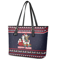 Llama and Snowman Leather Tote Bag with Gifts and Nordic Pattern - Wonder Print Shop
