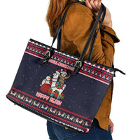 Llama and Snowman Leather Tote Bag with Gifts and Nordic Pattern - Wonder Print Shop