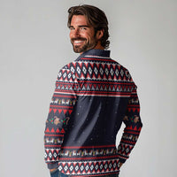 Llama and Snowman Long Sleeve Polo Shirt with Gifts and Nordic Pattern - Wonder Print Shop
