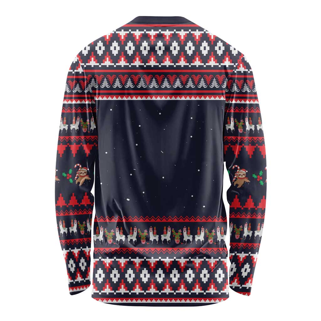 Llama and Snowman Long Sleeve Shirt with Gifts and Nordic Pattern - Wonder Print Shop