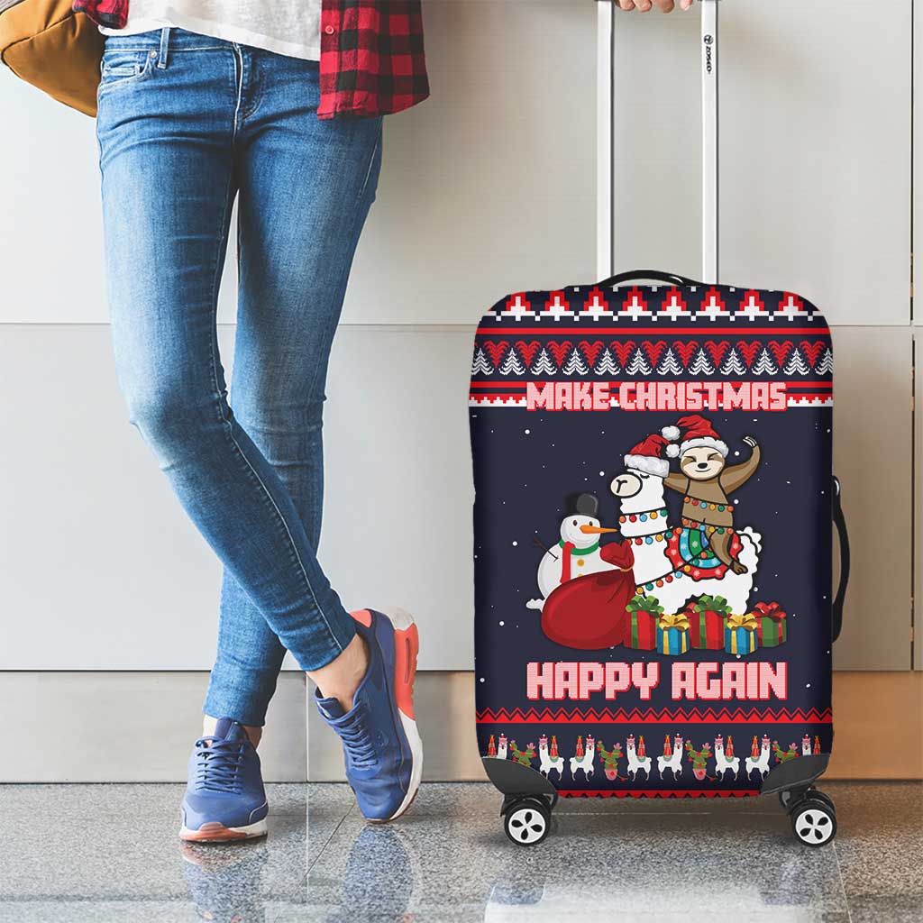 Llama and Snowman Luggage Cover with Gifts and Nordic Pattern - Wonder Print Shop