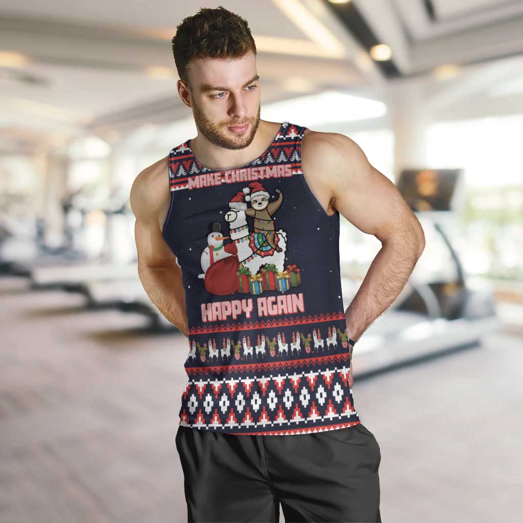 Llama and Snowman Men Tank Top with Gifts and Nordic Pattern - Wonder Print Shop
