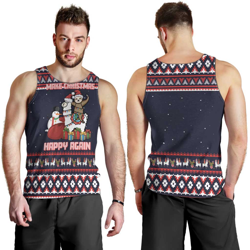 Llama and Snowman Men Tank Top with Gifts and Nordic Pattern - Wonder Print Shop