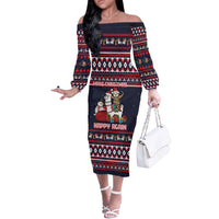 Llama and Snowman Off The Shoulder Long Sleeve Dress with Gifts and Nordic Pattern - Wonder Print Shop
