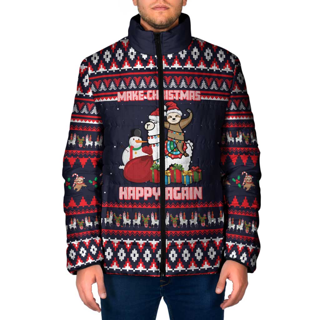 Llama and Snowman Padded Jacket with Gifts and Nordic Pattern - Wonder Print Shop