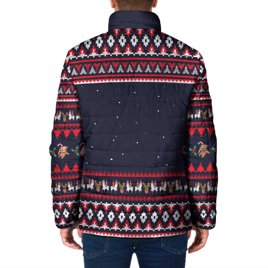 Llama and Snowman Padded Jacket with Gifts and Nordic Pattern - Wonder Print Shop