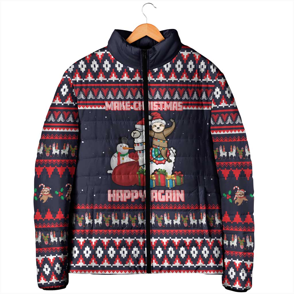 Llama and Snowman Padded Jacket with Gifts and Nordic Pattern - Wonder Print Shop