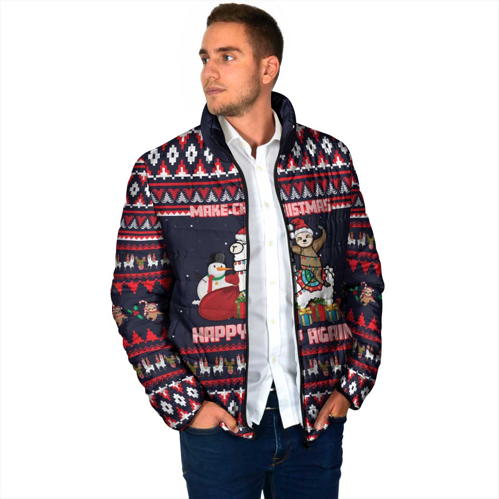 Llama and Snowman Padded Jacket with Gifts and Nordic Pattern - Wonder Print Shop