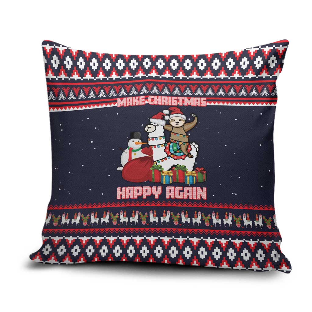 Llama and Snowman Pillow Cover with Gifts and Nordic Pattern - Wonder Print Shop