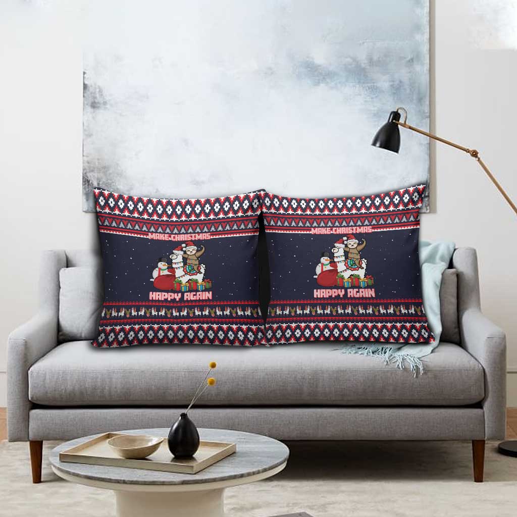 Llama and Snowman Pillow Cover with Gifts and Nordic Pattern - Wonder Print Shop