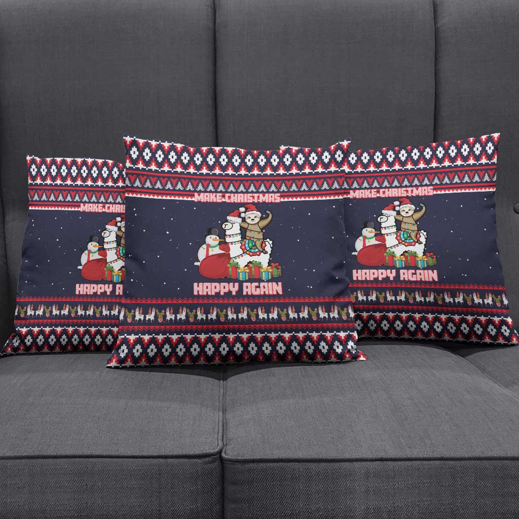Llama and Snowman Pillow Cover with Gifts and Nordic Pattern - Wonder Print Shop
