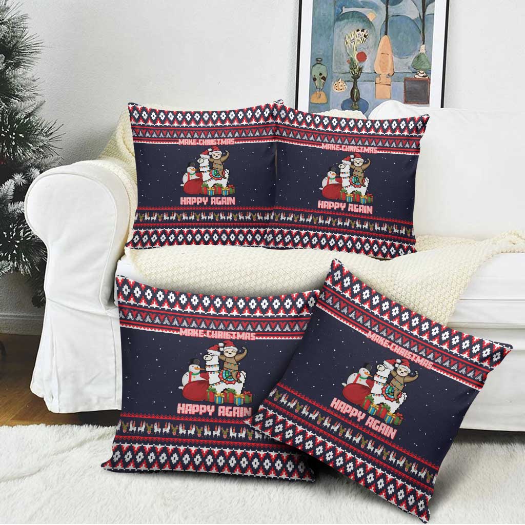 Llama and Snowman Pillow Cover with Gifts and Nordic Pattern - Wonder Print Shop