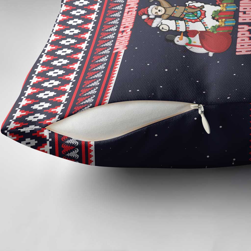 Llama and Snowman Pillow Cover with Gifts and Nordic Pattern - Wonder Print Shop