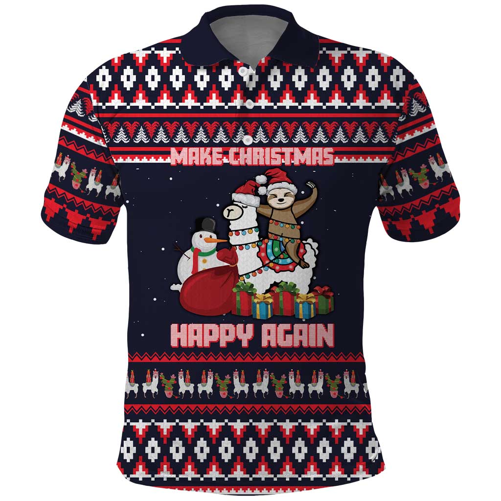 Llama and Snowman Polo Shirt with Gifts and Nordic Pattern - Wonder Print Shop