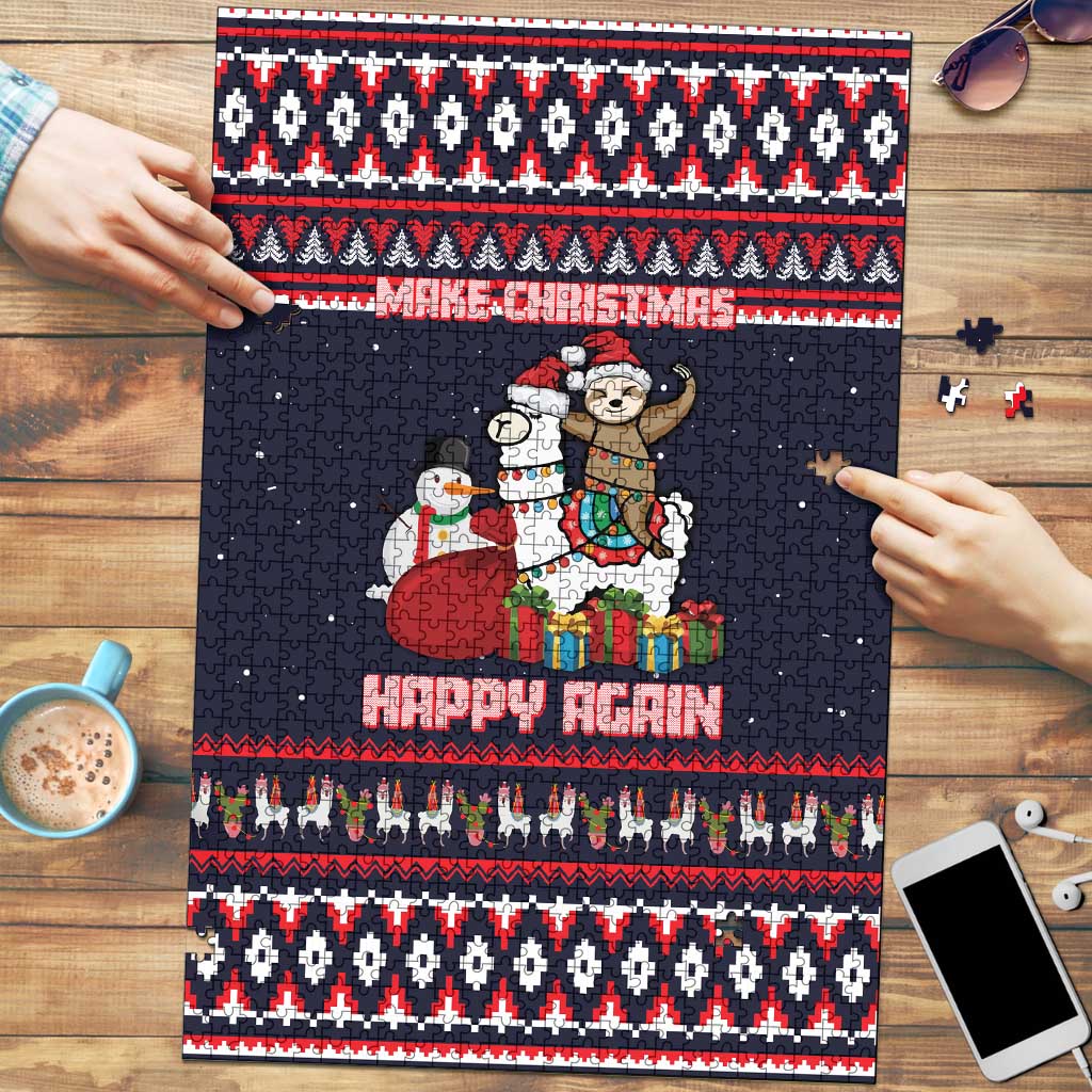 Llama and Snowman Puzzle with Gifts and Nordic Pattern - Wonder Print Shop