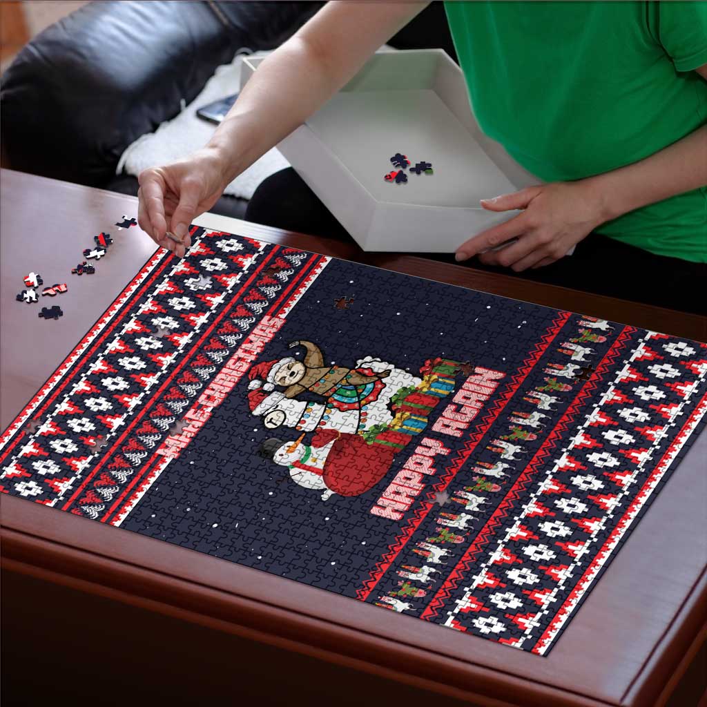 Llama and Snowman Puzzle with Gifts and Nordic Pattern - Wonder Print Shop