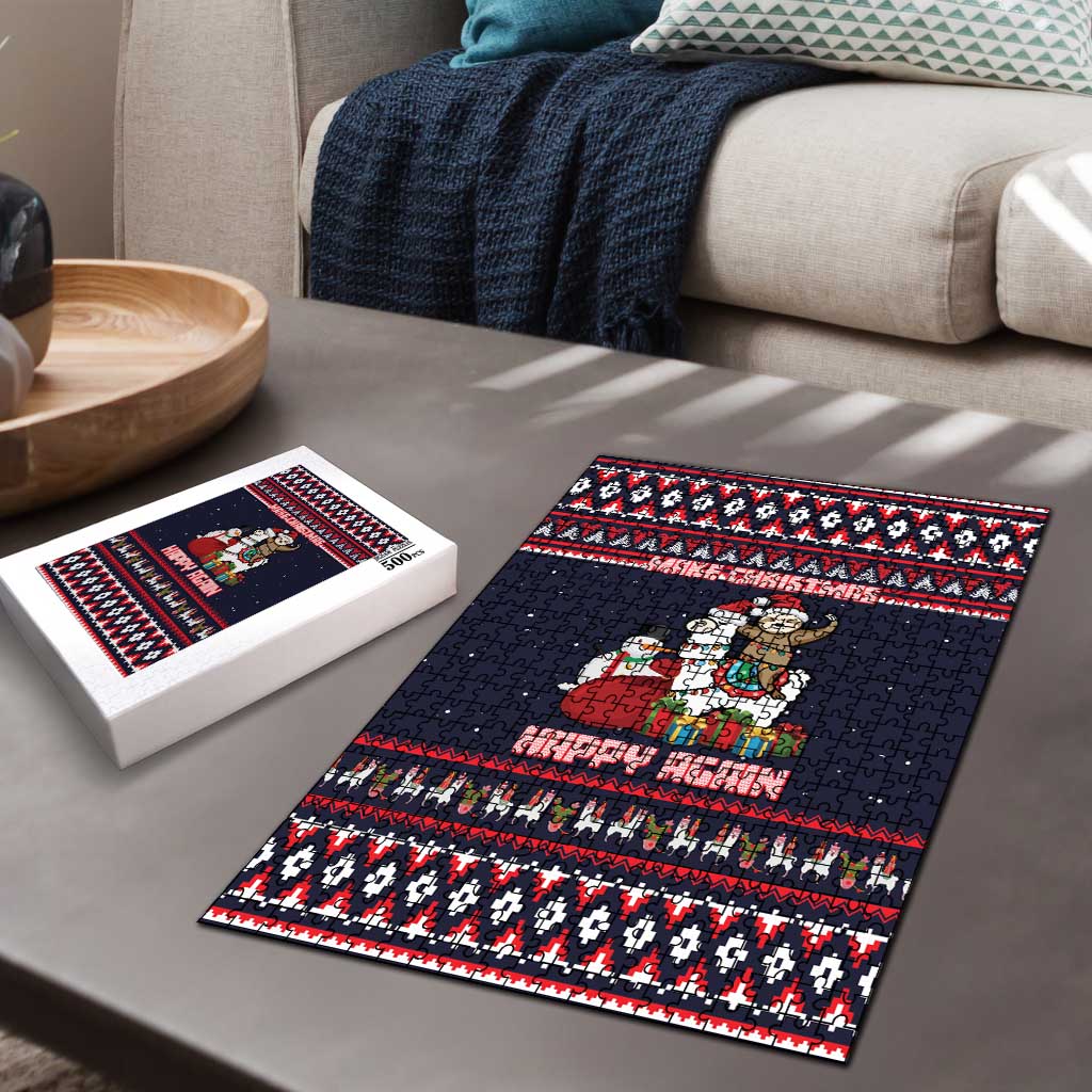 Llama and Snowman Puzzle with Gifts and Nordic Pattern - Wonder Print Shop