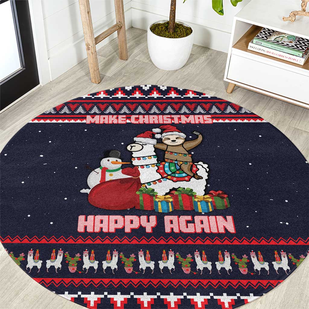 Llama and Snowman Round Carpet with Gifts and Nordic Pattern - Wonder Print Shop