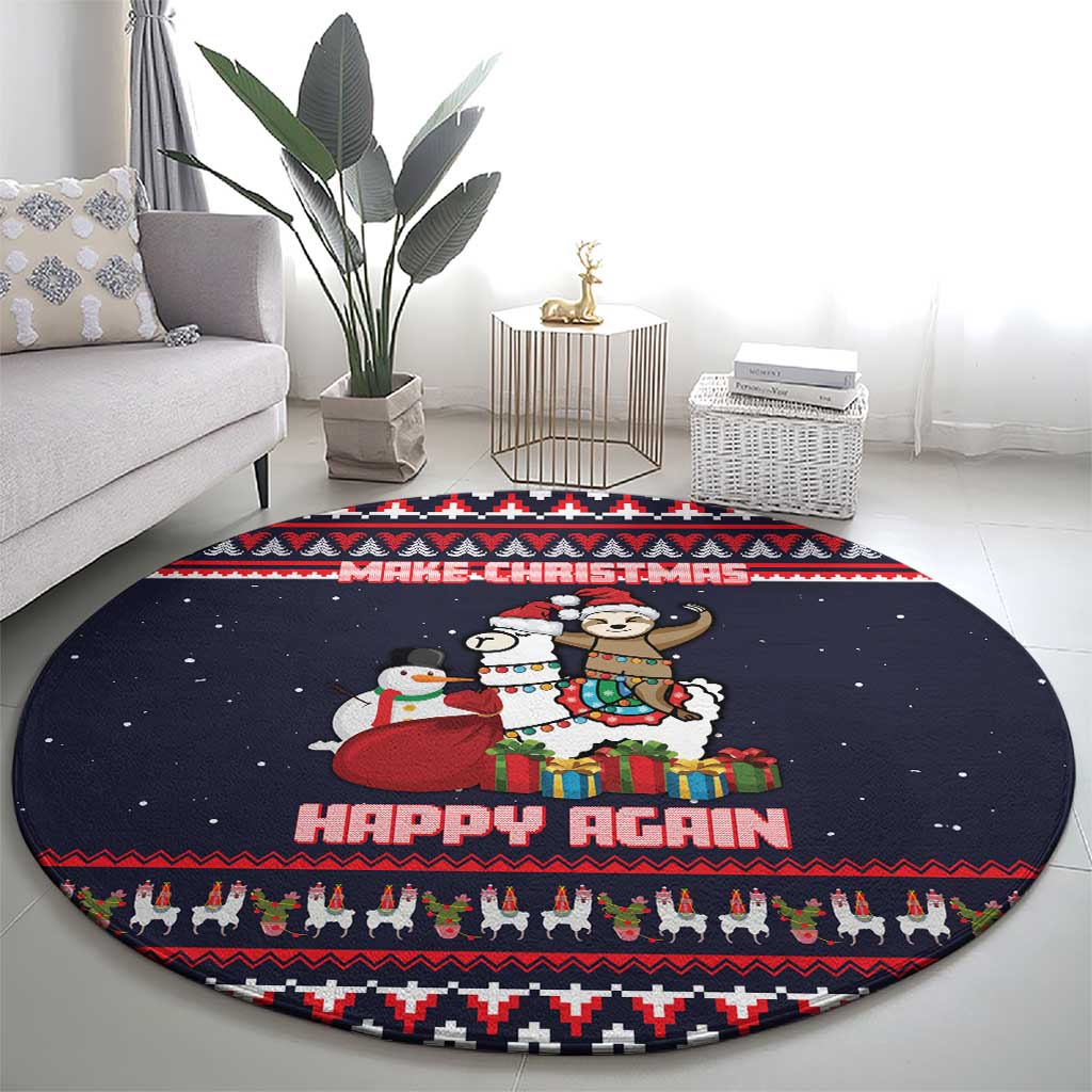 Llama and Snowman Round Carpet with Gifts and Nordic Pattern - Wonder Print Shop
