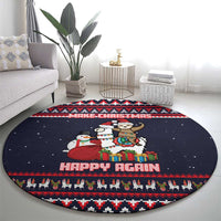 Llama and Snowman Round Carpet with Gifts and Nordic Pattern - Wonder Print Shop