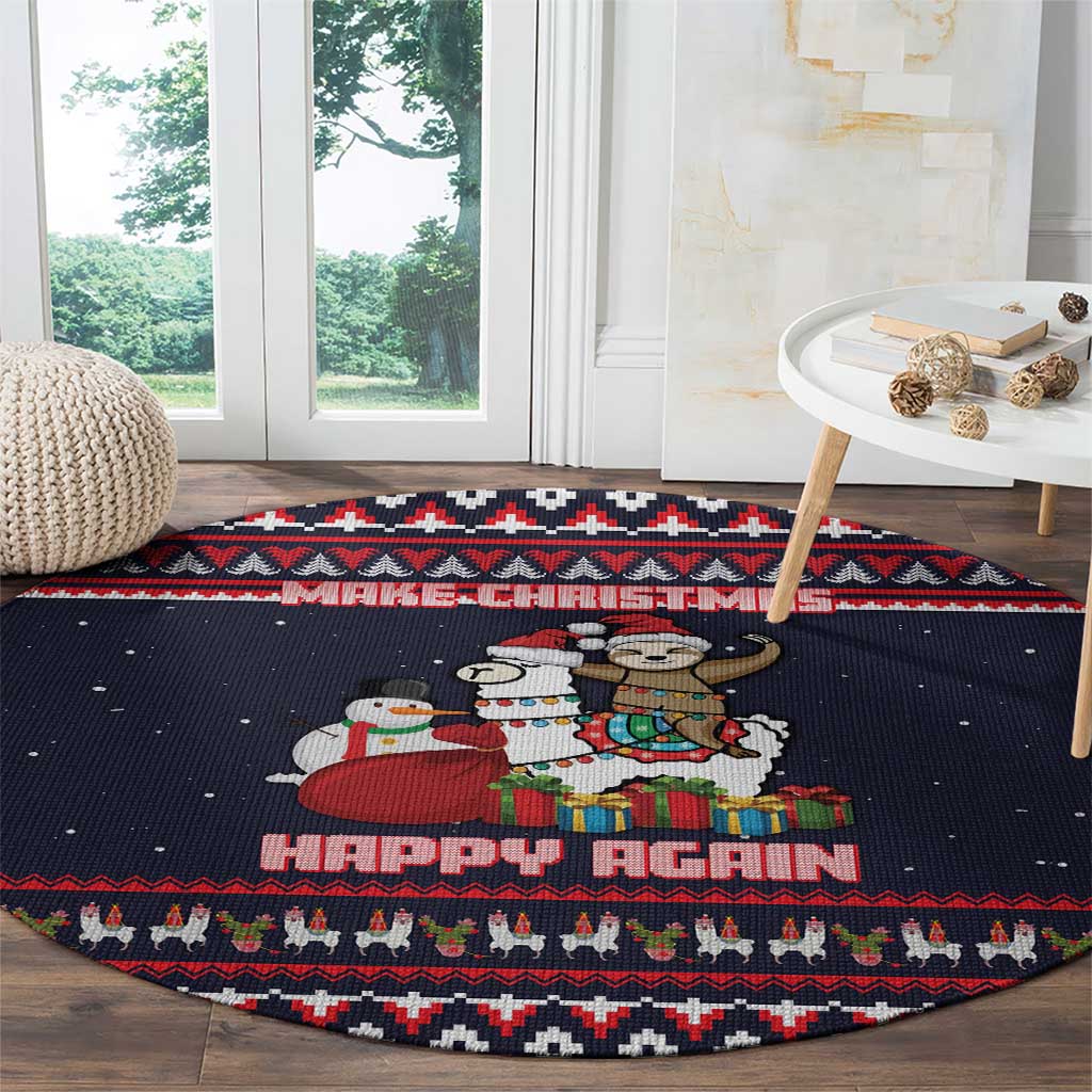 Llama and Snowman Round Carpet with Gifts and Nordic Pattern - Wonder Print Shop