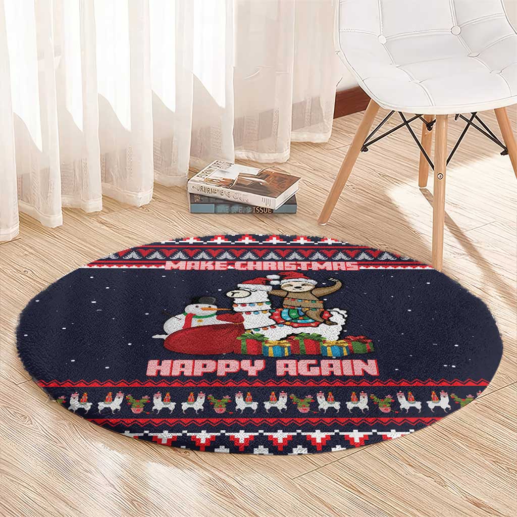 Llama and Snowman Round Carpet with Gifts and Nordic Pattern - Wonder Print Shop