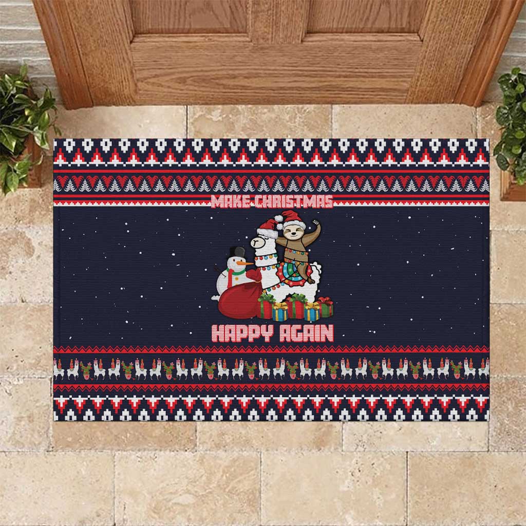Llama and Snowman Rubber Doormat with Gifts and Nordic Pattern - Wonder Print Shop