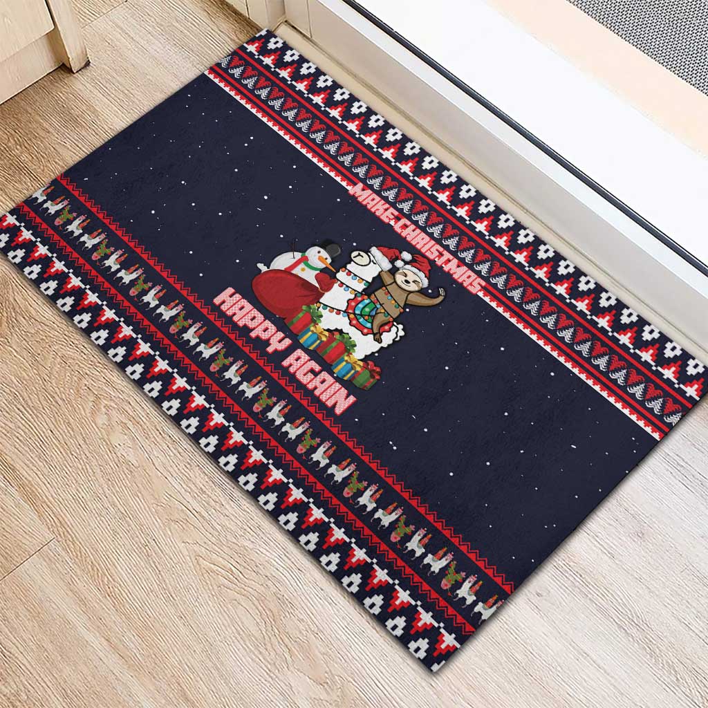 Llama and Snowman Rubber Doormat with Gifts and Nordic Pattern - Wonder Print Shop