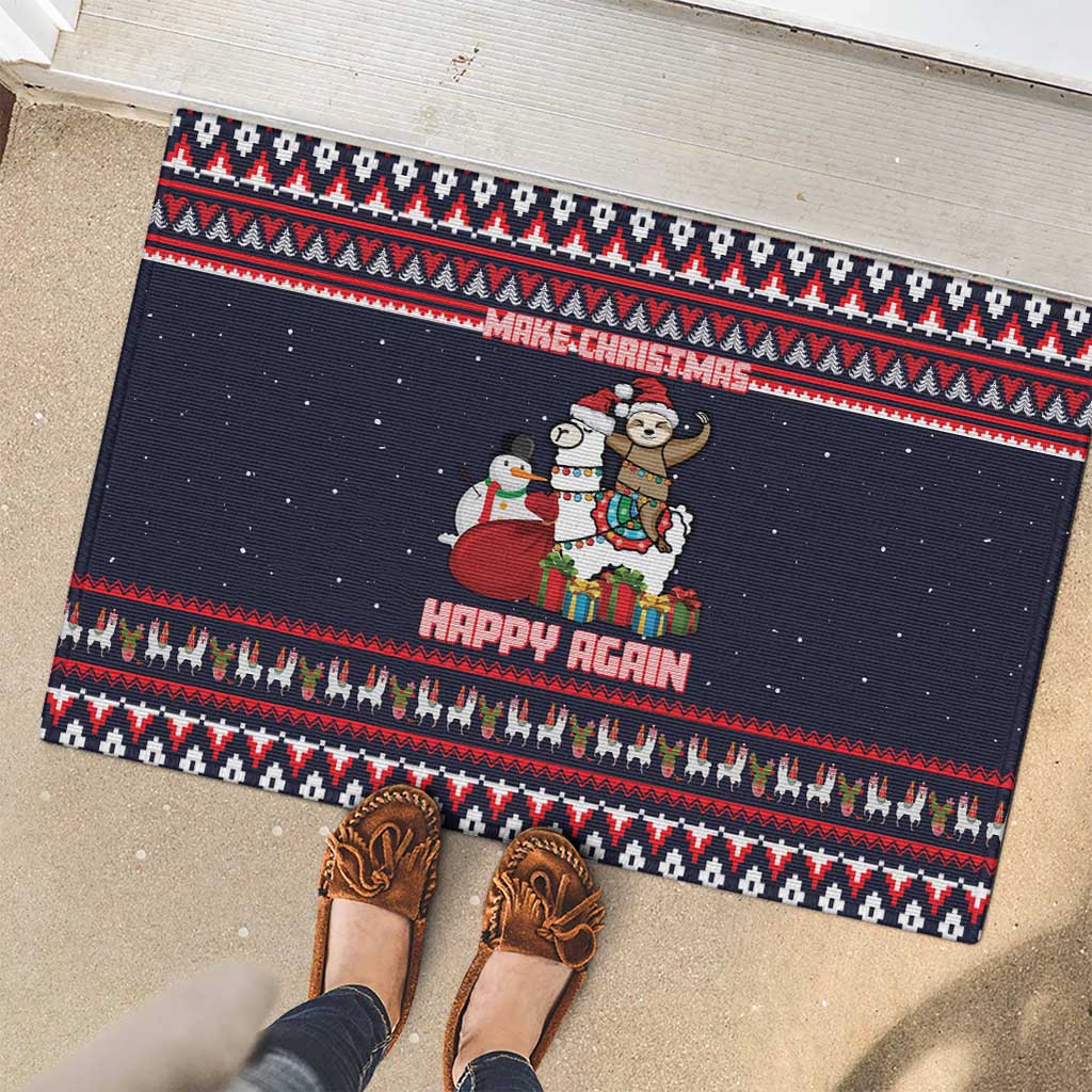Llama and Snowman Rubber Doormat with Gifts and Nordic Pattern - Wonder Print Shop
